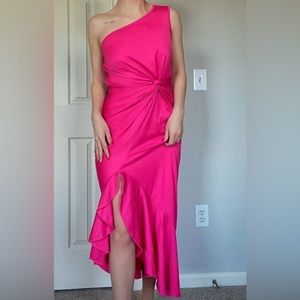 Vrtige One Shoulder Twist Cocktail Dress - Color : Rose / Size : XS